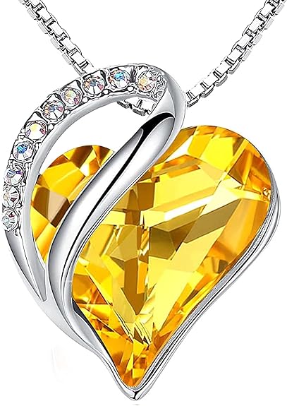 Infinity Love Heart Necklace, Birthstone Necklace for Women, Jewelry for Women with Healing Crystals, Allergy Free Pendant Necklace-11b-November-Citrine Yellow