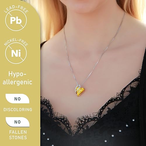 Infinity Love Heart Necklace, Birthstone Necklace for Women, Jewelry for Women with Healing Crystals, Allergy Free Pendant Necklace-11b-November-Citrine Yellow