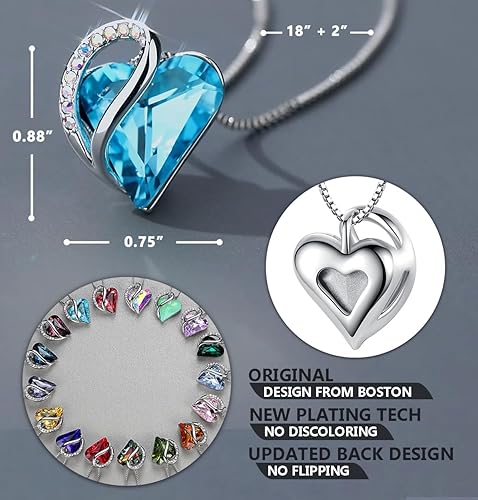 Infinity Love Heart Necklace, Birthstone Necklace for Women, Jewelry for Women with Healing Crystals, Allergy Free Pendant Necklace-12a-December-Aquamarine Blue