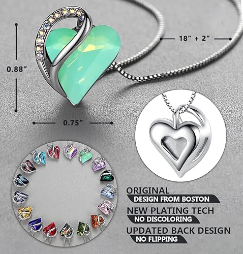 Infinity Love Heart Necklace, Birthstone Necklace for Women, Jewelry for Women with Healing Crystals, Allergy Free Pendant Necklace-17-Luck-Opal Green