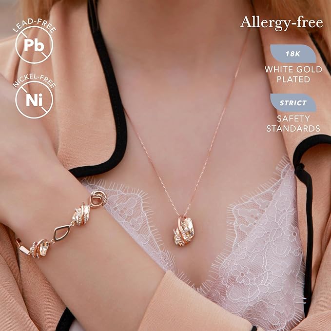 Wish Stone Pendant Necklace, Necklaces for Women with Birthstone Crystals, Allergy-Free Jewelry for Women with Gift Box, 20K Rose Gold Plated or Silver-tone Birthstone Necklace for Women-04-April Birthstone-Clear White