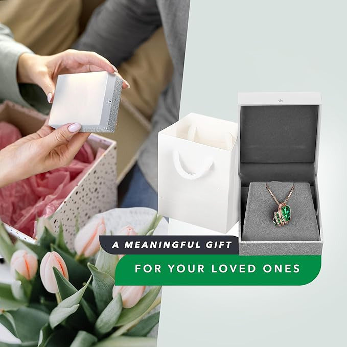 Wish Stone Pendant Necklace, Necklaces for Women with Birthstone Crystals, Allergy-Free Jewelry for Women with Gift Box, 21K Rose Gold Plated or Silver-tone Birthstone Necklace for Women-05-May Birthstone-Emerald Green