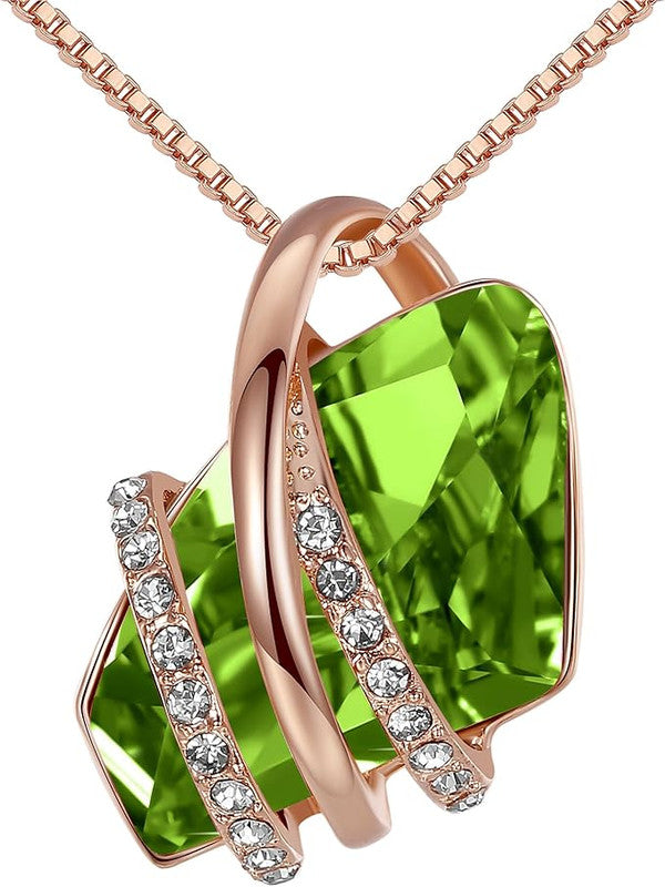 Wish Stone Pendant Necklace, Necklaces for Women with Birthstone Crystals, Allergy-Free Jewelry for Women with Gift Box, 23K Rose Gold Plated or Silver-tone Birthstone Necklace for Women-08-August Birthstone-Peridot Green