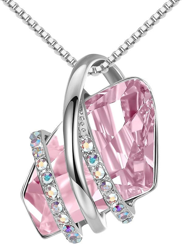 Wish Stone Pendant Necklace, Necklaces for Women with Birthstone Crystals, Allergy-Free Jewelry for Women with Gift Box, 24K Rose Gold Plated or Silver-tone Birthstone Necklace for Women-10-October Birthstone-Light Rosaline Pink