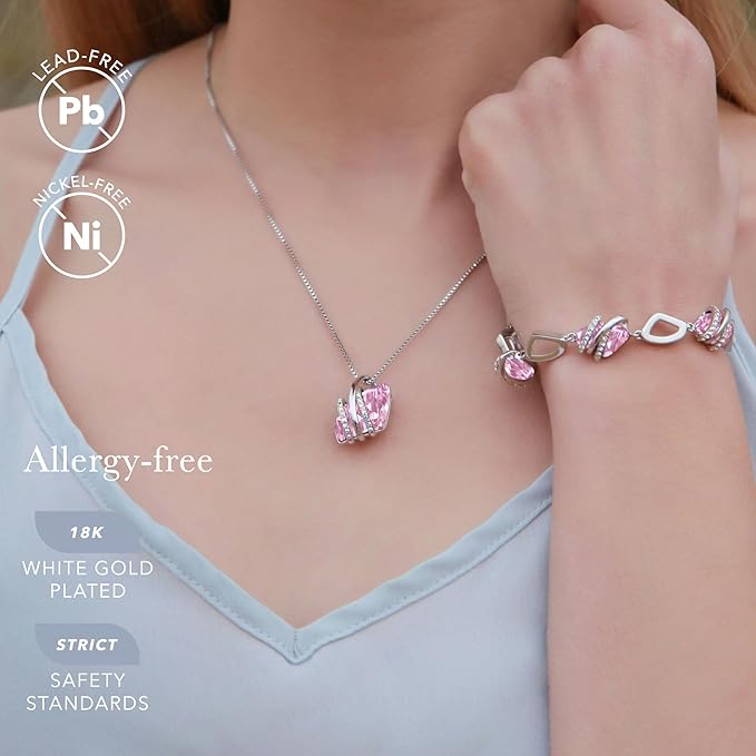 Wish Stone Pendant Necklace, Necklaces for Women with Birthstone Crystals, Allergy-Free Jewelry for Women with Gift Box, 24K Rose Gold Plated or Silver-tone Birthstone Necklace for Women-10-October Birthstone-Light Rosaline Pink