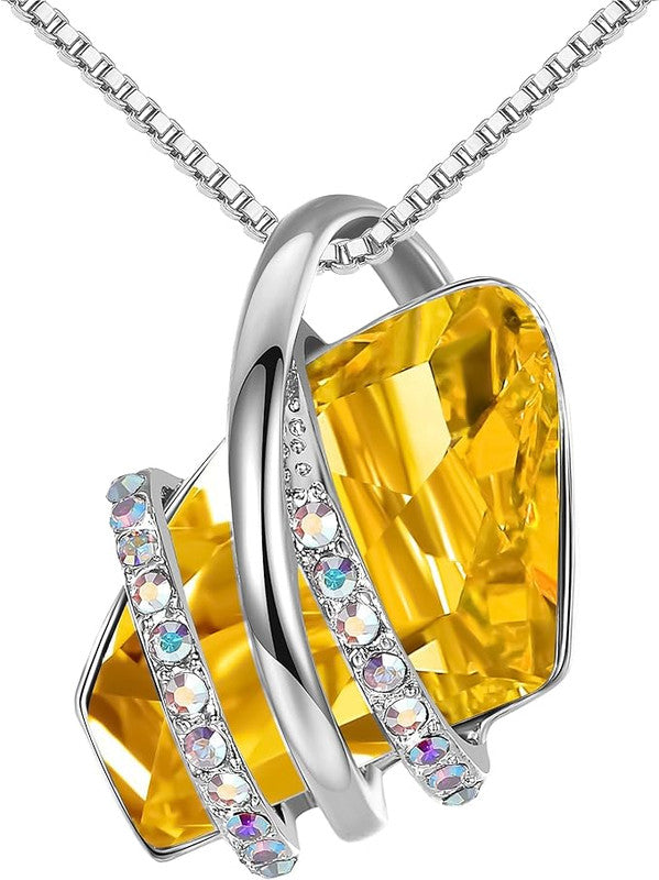 Wish Stone Pendant Necklace, Necklaces for Women with Birthstone Crystals, Allergy-Free Jewelry for Women with Gift Box, 27K Rose Gold Plated or Silver-tone Birthstone Necklace for Women-11-November Birthstone-Citrine Yellow