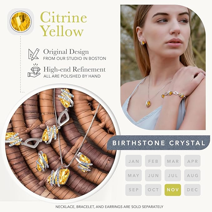 Wish Stone Pendant Necklace, Necklaces for Women with Birthstone Crystals, Allergy-Free Jewelry for Women with Gift Box, 27K Rose Gold Plated or Silver-tone Birthstone Necklace for Women-11-November Birthstone-Citrine Yellow