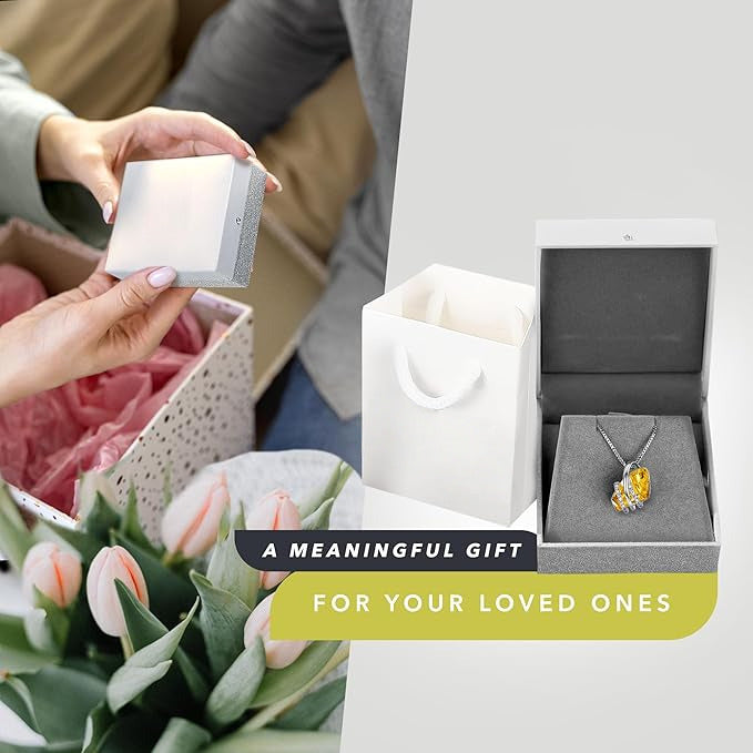 Wish Stone Pendant Necklace, Necklaces for Women with Birthstone Crystals, Allergy-Free Jewelry for Women with Gift Box, 27K Rose Gold Plated or Silver-tone Birthstone Necklace for Women-11-November Birthstone-Citrine Yellow