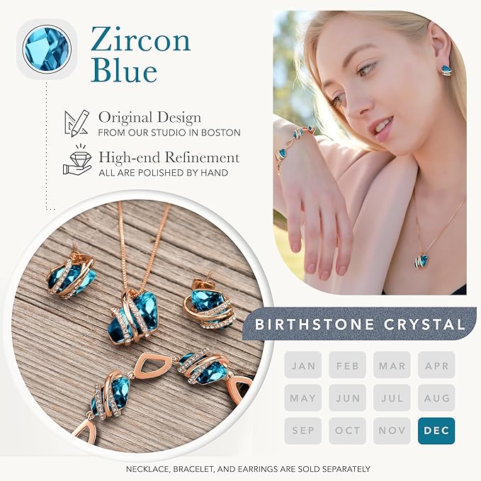 Wish Stone Pendant Necklace, Necklaces for Women with Birthstone Crystals, Allergy-Free Jewelry for Women with Gift Box, 28K Rose Gold Plated or Silver-tone Birthstone Necklace for Women- 12-December Birthstone-Zircon Blue