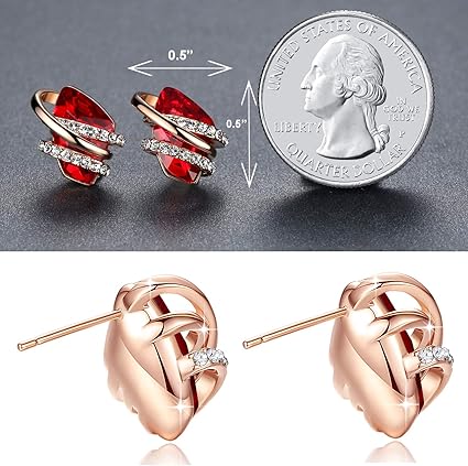 Infinity Love Heart Birthstone Earrings for Women, Crystal Stud Earrings with Healing Stones, Allergy-Free Jewelry for Women with Gift Box, Silver-tone Birthstone Crystals Earrings-01-January July Birthstone-Ruby Red