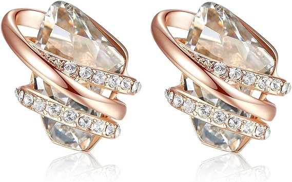 Infinity Love Heart Birthstone Earrings for Women, Crystal Stud Earrings with Healing Stones, Allergy-Free Jewelry for Women with Gift Box, Silver-tone Birthstone Crystals Earrings-04-April Birthstone-Clear White