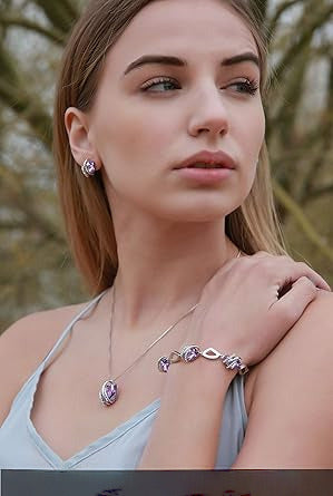 Infinity Love Heart Birthstone Earrings for Women, Crystal Stud Earrings with Healing Stones, Allergy-Free Jewelry for Women with Gift Box, Silver-tone Birthstone Crystals Earrings-06-June Birthstone-Alexandrite Light Purple