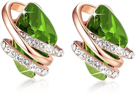 Infinity Love Heart Birthstone Earrings for Women, Crystal Stud Earrings with Healing Stones, Allergy-Free Jewelry for Women with Gift Box, Silver-tone Birthstone Crystals Earrings-08-August Birthstone-Peridot Green