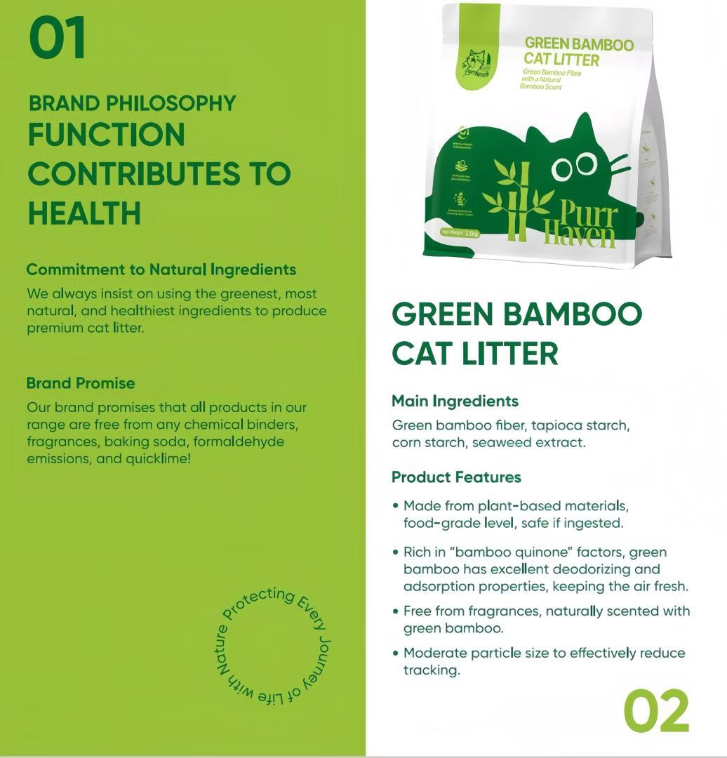 Purr Haven Green Bamboo Cat Litter | 3 Packs | 2.5 kg Per Pack