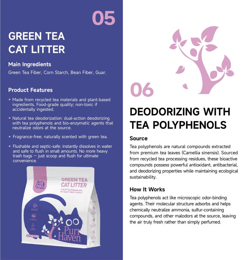 Purr Haven Green Tea Cat Litter | 1 Carton | 6 Packs Per Carton | 2.5kg Per Pack