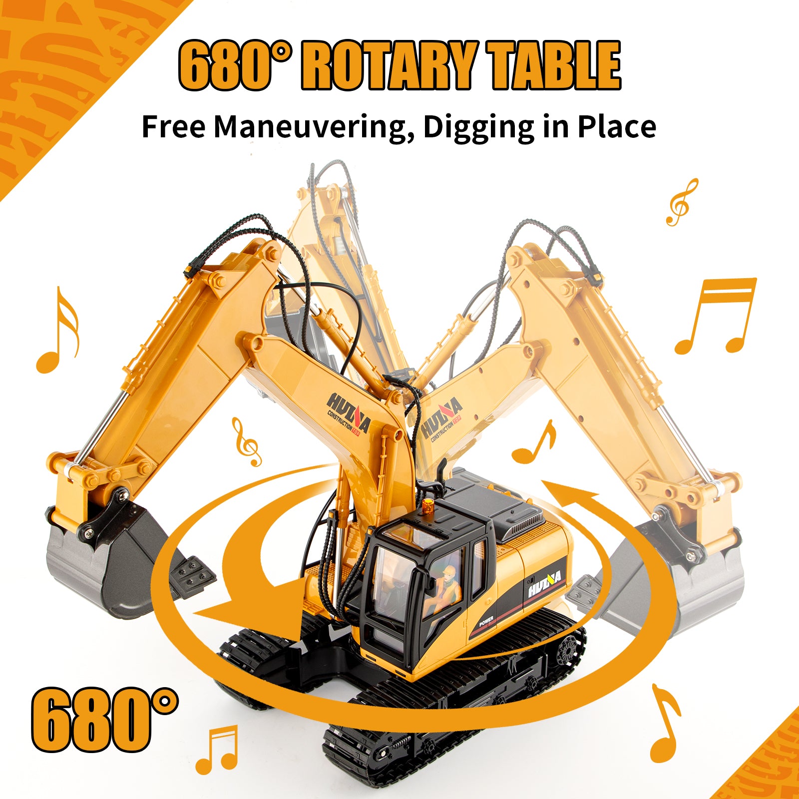 HUINA 1/14 RC Electric Excavator 1535 Remote Control Digger 15CH 2.4G Radio Finished Toy Model Battery Sound Light Effects Hobby Grade Model for Ages 14+