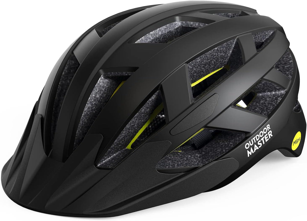OutdoorMaster Bike Helmet Adult Men Women MIPS Certified Bicycle Helmet with Two Removable Liners &amp; Ventilation Cycling Helmet for Mountain&amp;Motorway-Carbon Black,Medium