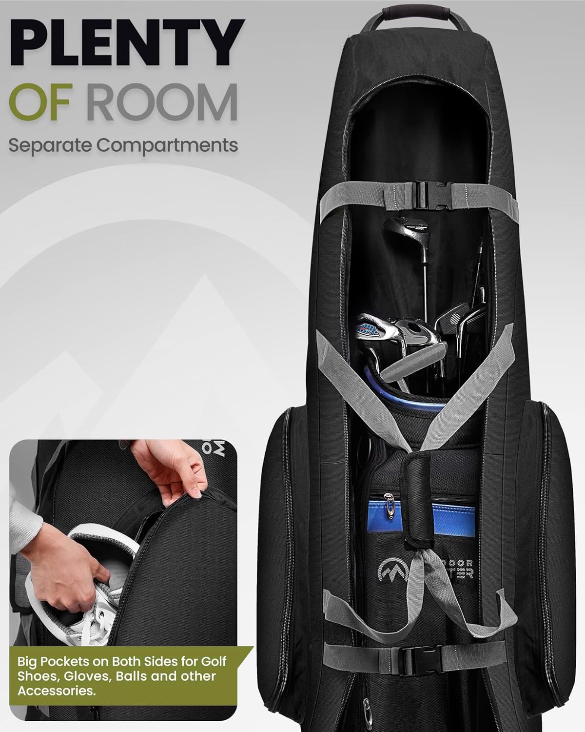 OutdoorMaster Padded Golf Club Travel Bag with Wheels, 900D Heavy Duty Oxford Waterproof -Alligators-Black