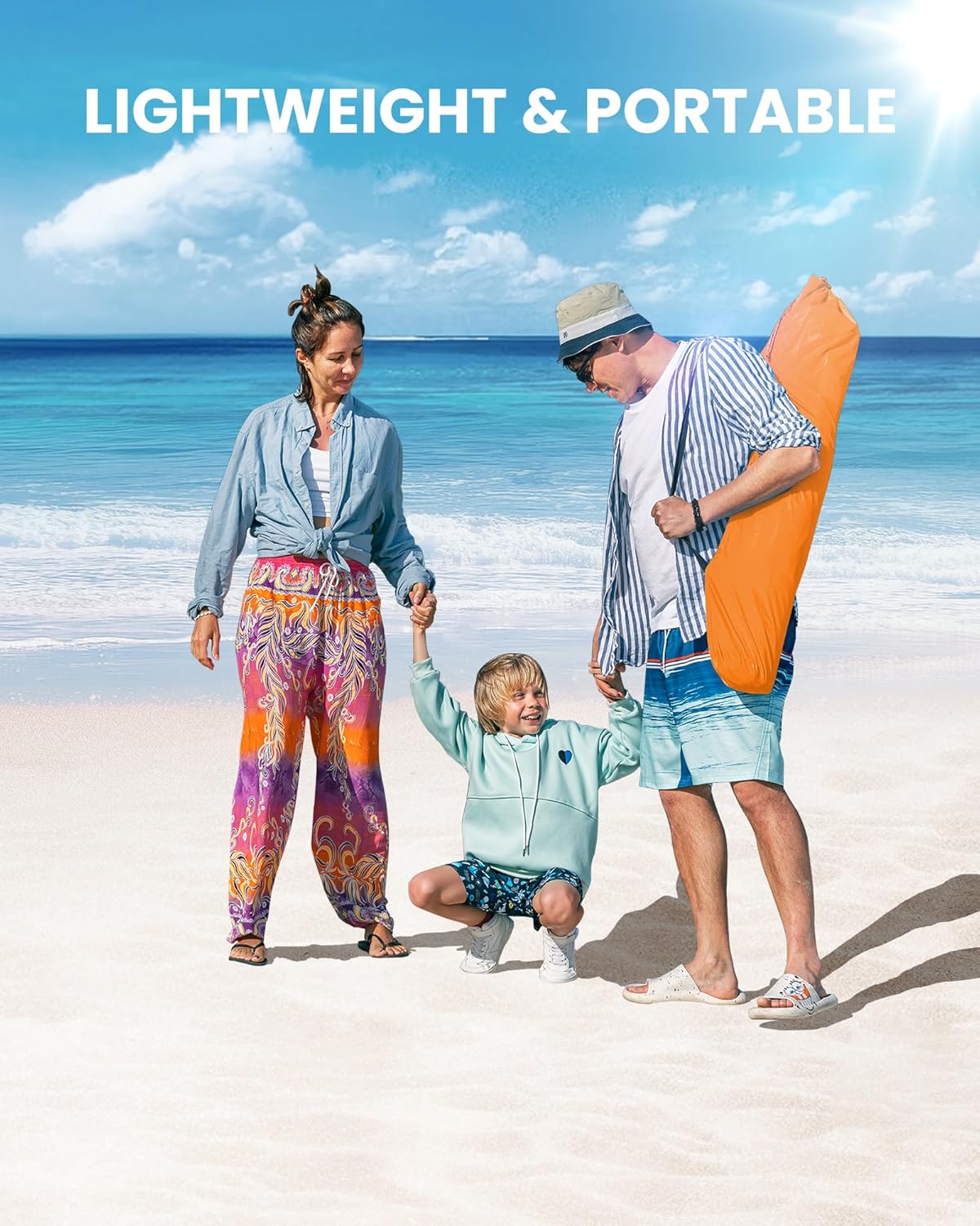 OutdoorMaster Pop Up 3-4 Person Beach Tent X-Large - Easy Setup, Portable Beach Shade Canopy Folding Sun Shelter with UPF 50+ UV Protection Removable Skylight Family Size (Orange)