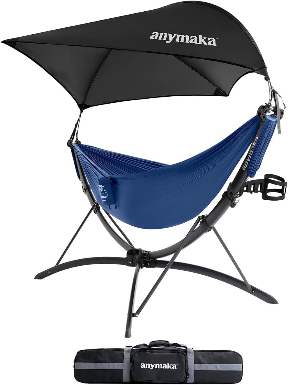 anymaka Set Up in 3 Seconds Adjustable Portable Aluminum Alloy Hammock Stand for Outside with Chair Mode &amp; Lounge Mode up to 105'' (Full Pack Bundle Ocean Blue-2)