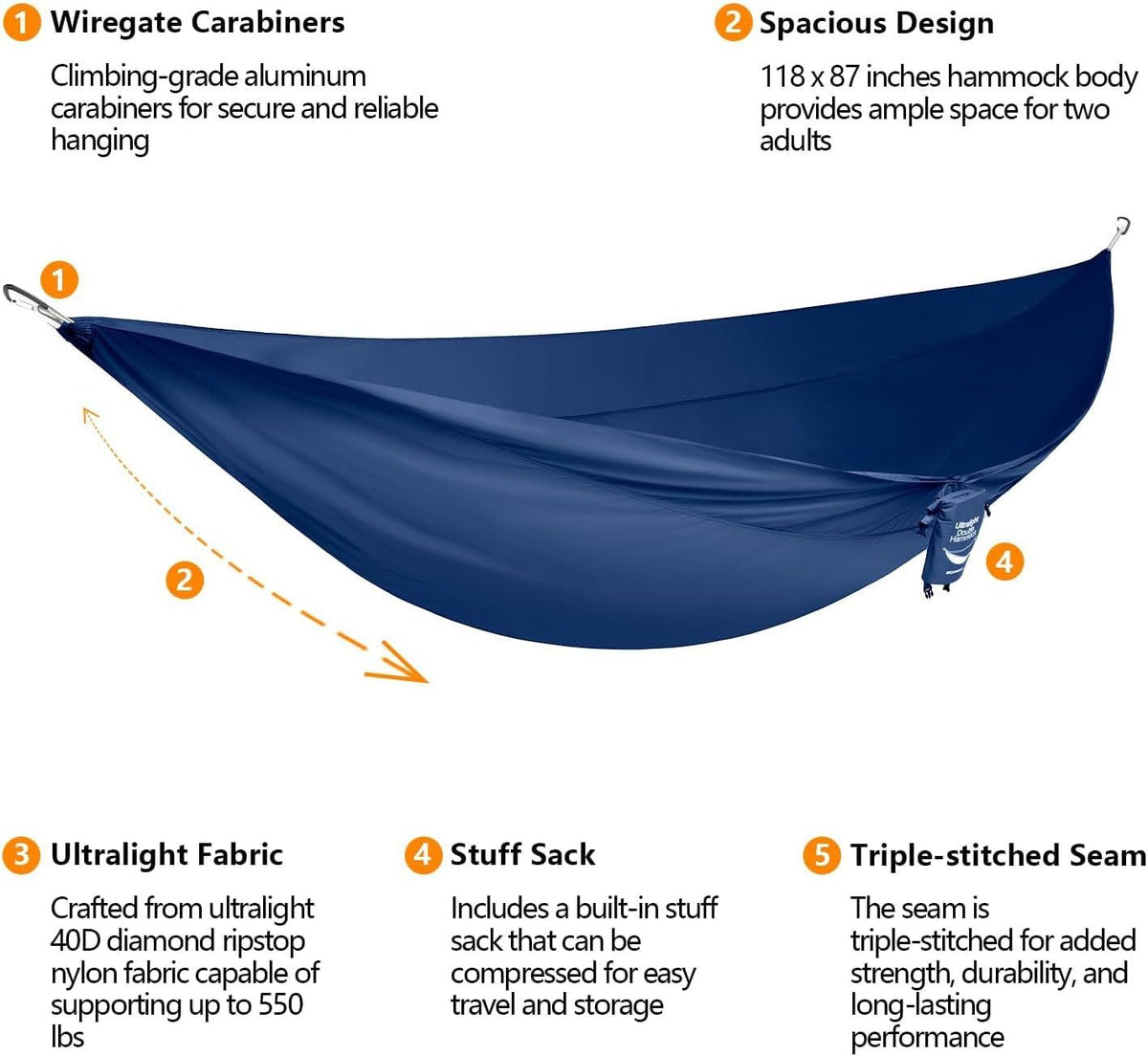 anymaka Set Up in 3 Seconds Adjustable Portable Aluminum Alloy Hammock Stand for Outside with Chair Mode & Lounge Mode up to 105'' (Full Pack Bundle Ocean Blue-2)