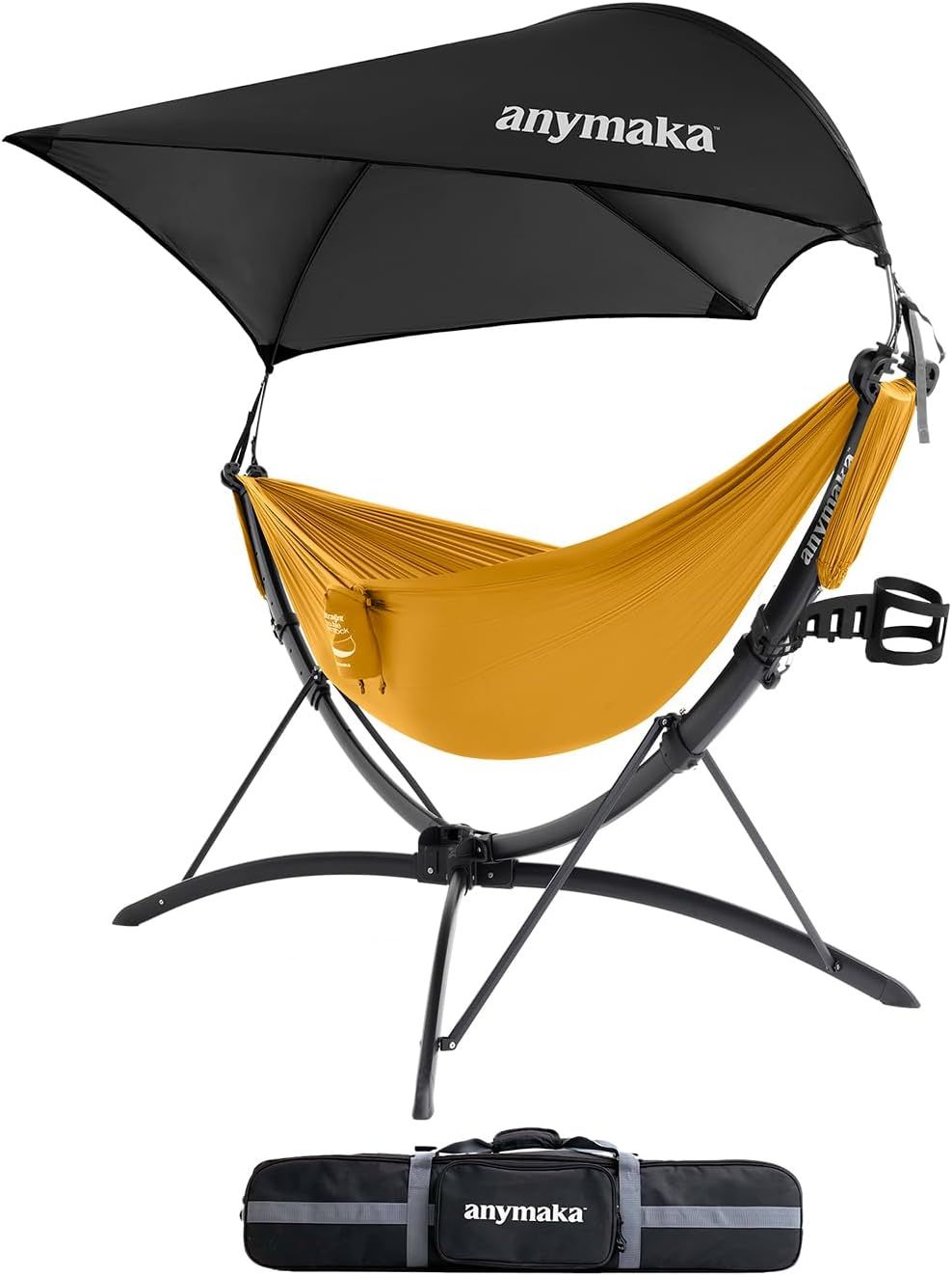 Set Up in 3 Seconds Adjustable Portable Aluminum Alloy Hammock Stand for Outside with Chair Mode &amp; Lounge Mode up to 105'' (Full Pack Bundle Sunset Yellow-1)