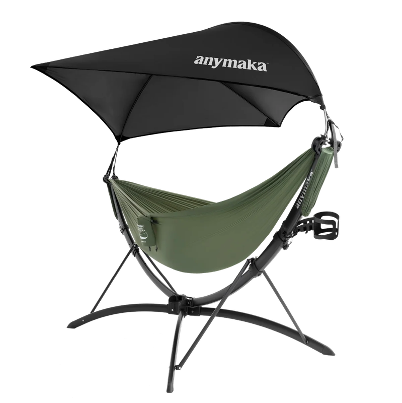 anymaka Hammock Full Pack - 3 Second Setup Portable Hammock Stand with Hammock, Canopy &amp; Cup Holder, 550 lbs Capacity for Outdoor'' (Full Pack Enhanced Bundle Forest Green)