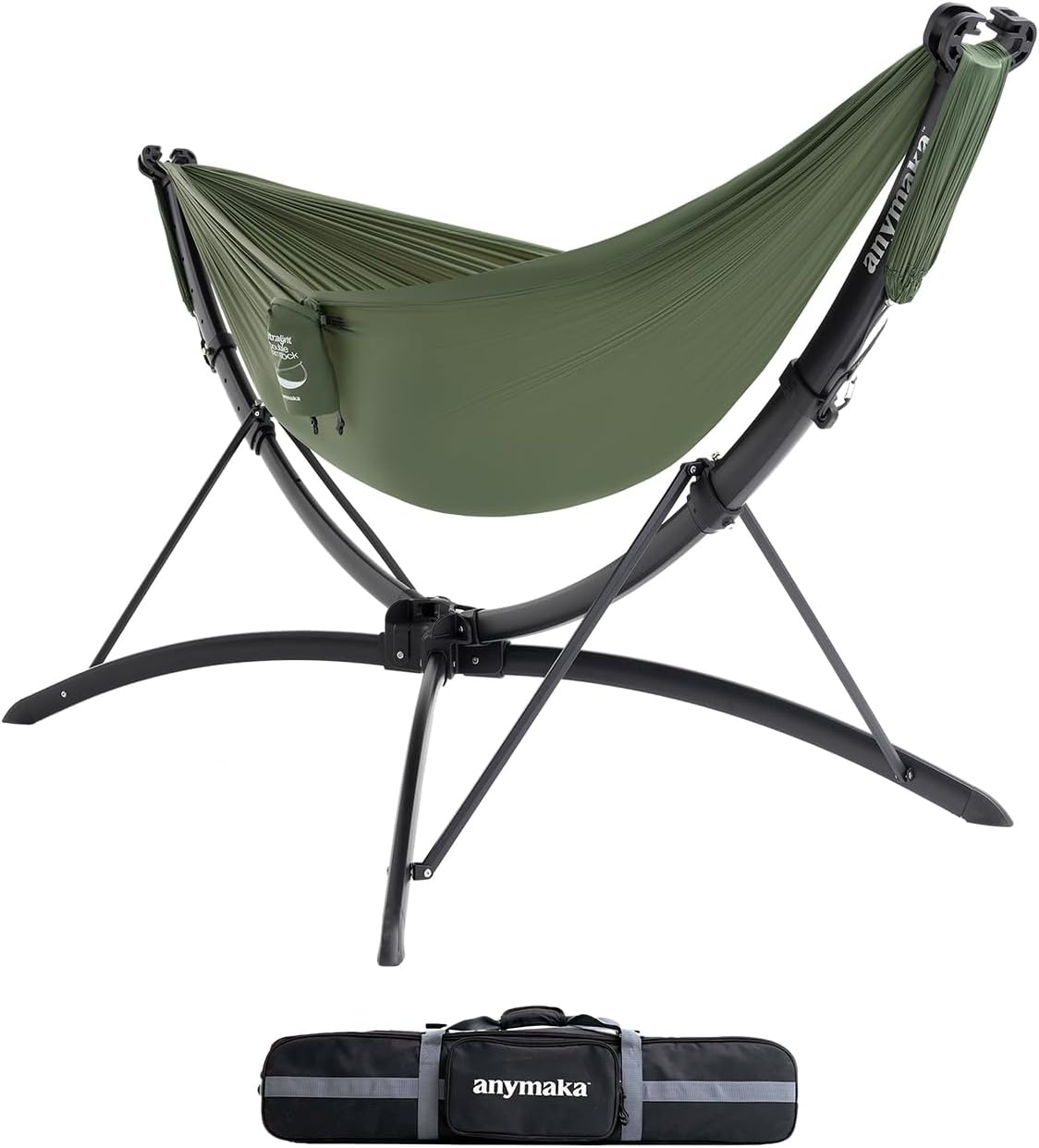 anymaka Set Up in 3 Seconds Adjustable Portable Aluminum Alloy Hammock Stand for Outside with Chair Mode & Lounge Mode up to 105'' (Hammmock Set Bundle Forest Green-1)