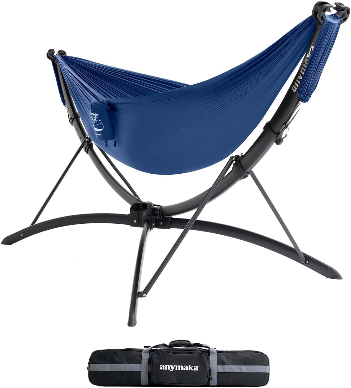 anymaka Set Up in 3 Seconds Adjustable Portable Aluminum Alloy Hammock Stand for Outside with Chair Mode &amp; Lounge Mode up to 105'' (Hammock Set Bundle Ocean Blue-2)