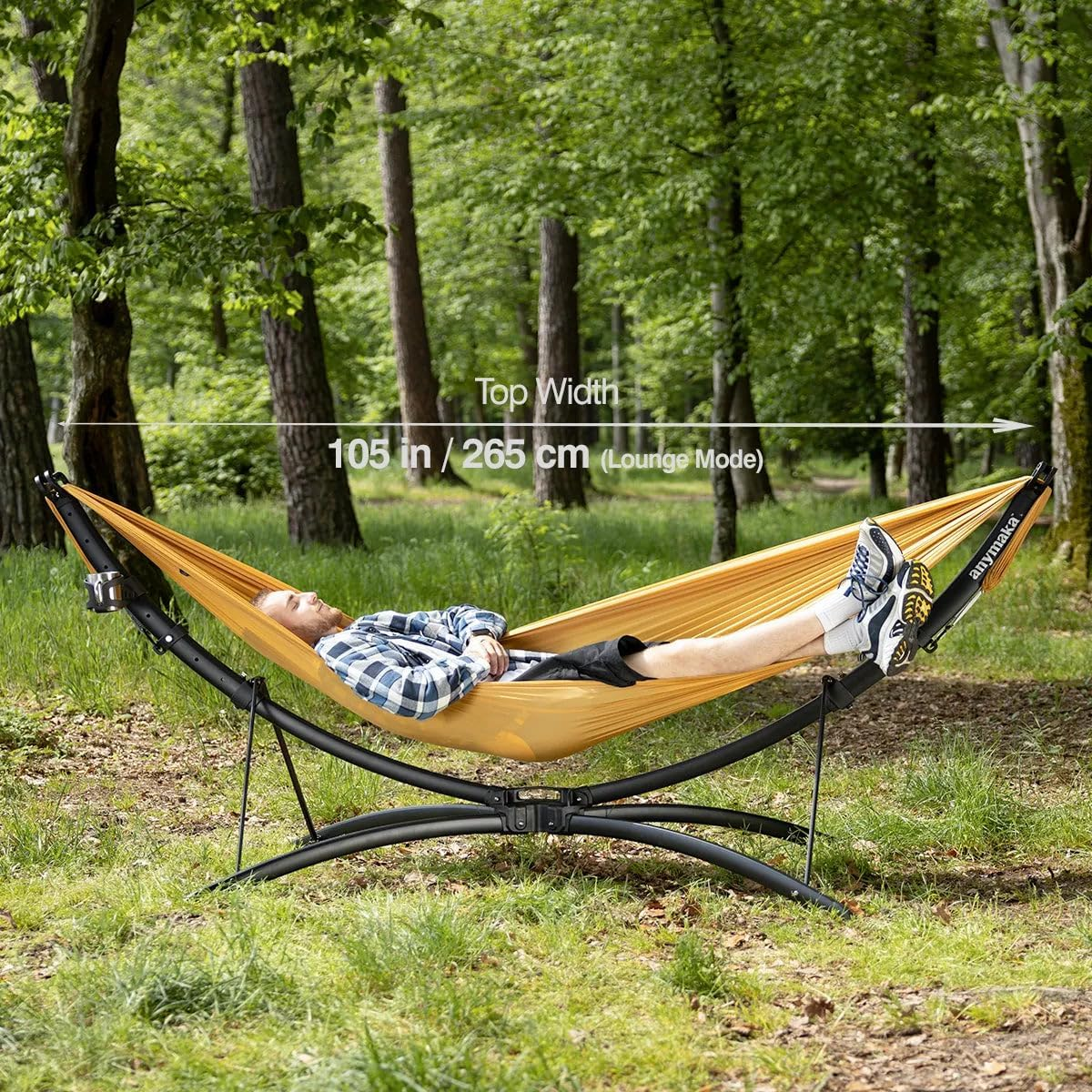 anymaka Set Up in 3 Seconds Adjustable Portable Aluminum Alloy Hammock Stand for Outside with Chair Mode & Lounge Mode up to 105'' (Hammock Set Bundle Ocean Blue-2)