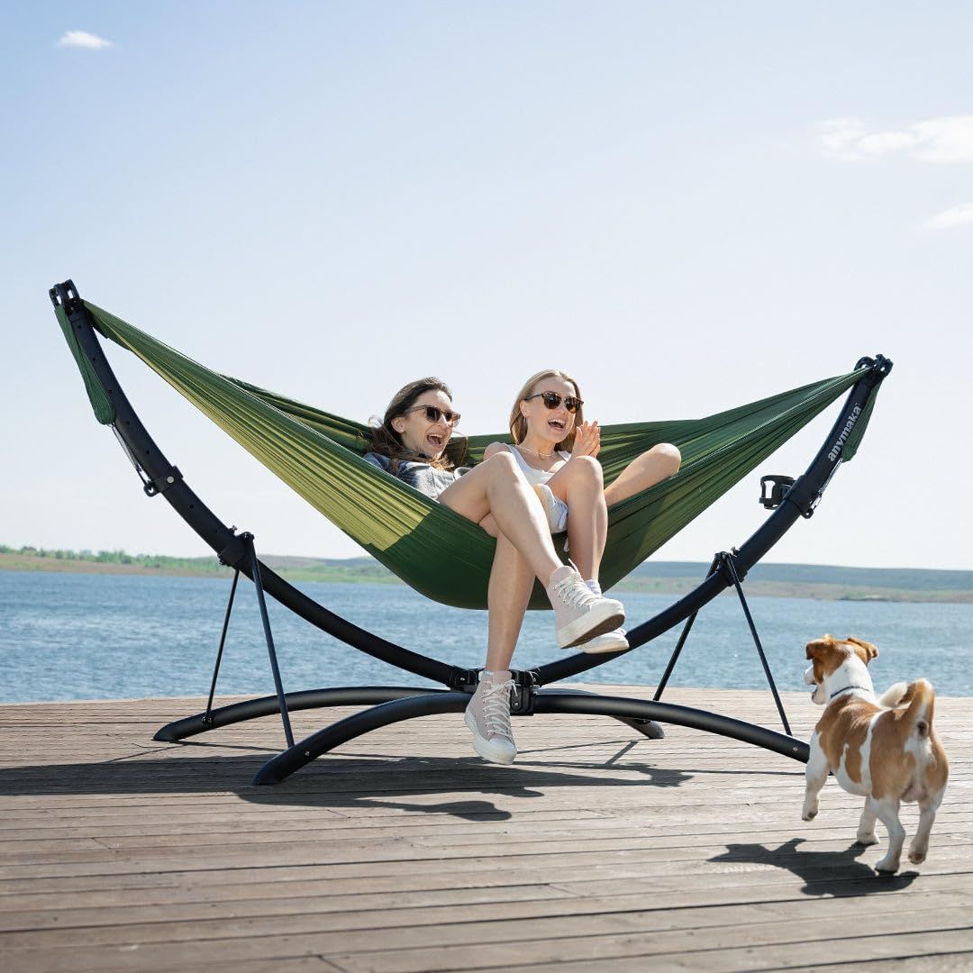 anymaka Camping Hammock - Ultralight Double Hammock with Wiregate Carabiners - Supports 2 Person up to 550 LBS - Portable Hammocks for Outside, Patio and Travel (No Tree Straps) Forest Green