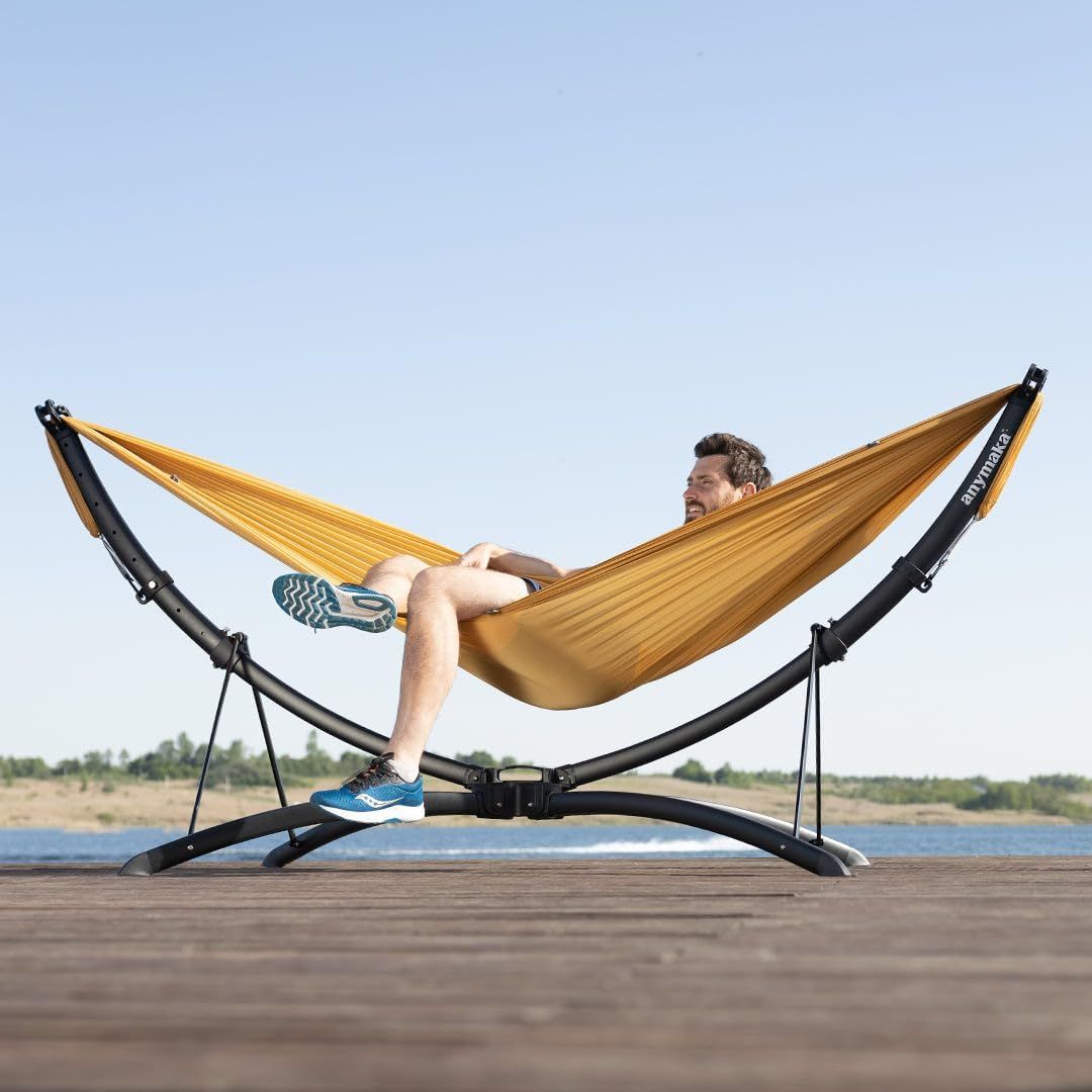 anymaka Camping Hammock - Ultralight Double Hammock with Wiregate Carabiners - Supports 2 Person up to 550 LBS - Portable Hammocks for Outside, Patio and Travel (No Tree Straps) Ocean Blue