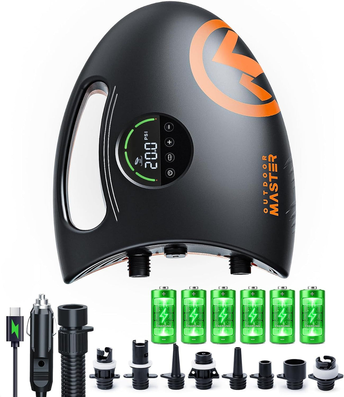 OutdoorMaster 20PSI High Pressure 88.8Wh Rechargeable SUP Air Pump Electric Shark 2S - Auto-Off &amp; Deflation,12V DC &amp; Type-C Input, for Inflatable Stand Up Paddle Boards, Boats