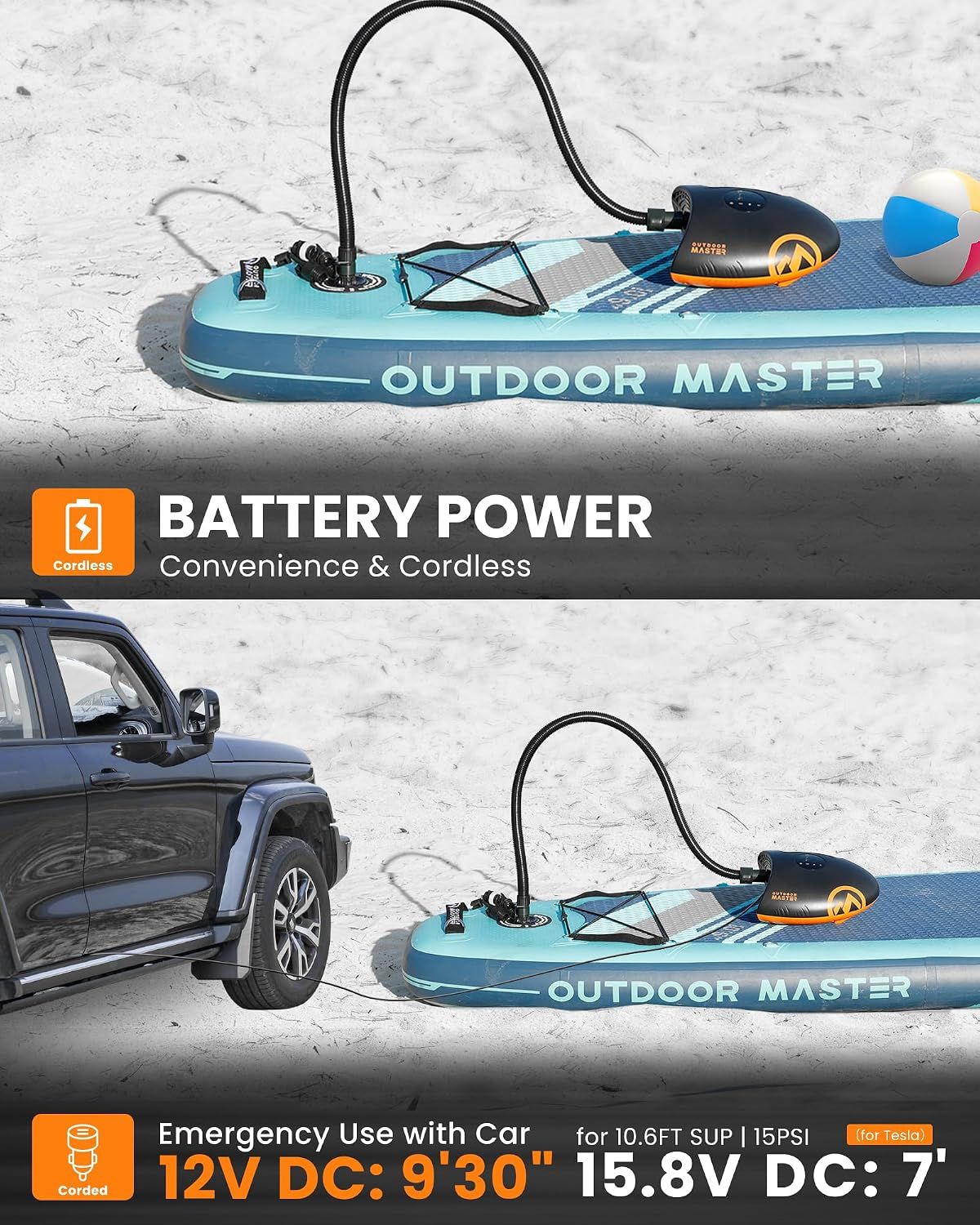 OutdoorMaster 20PSI High Pressure 88.8Wh Rechargeable SUP Air Pump Electric Shark 2S - Auto-Off & Deflation,12V DC & Type-C Input, for Inflatable Stand Up Paddle Boards, Boats