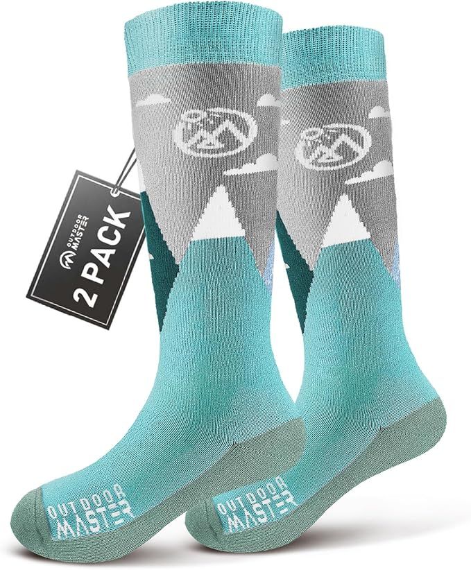 OutdoorMaster Merino Wool Ski Socks for Kids Boys &amp; Girls Thermal Winter Warm Snowboarding Cold Weather-2 Pack,Small