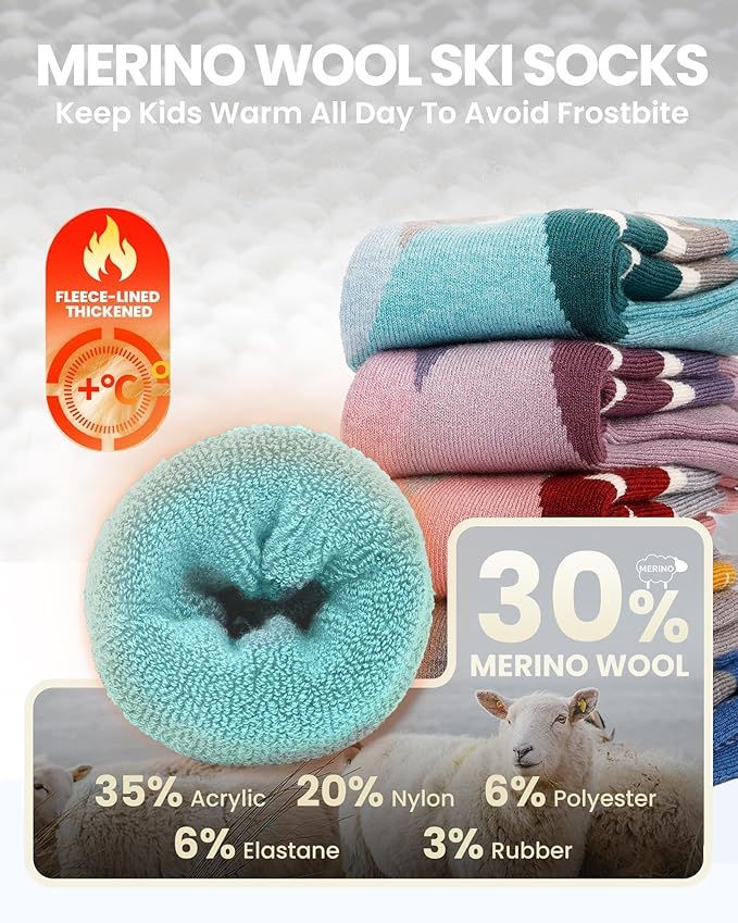 OutdoorMaster Merino Wool Ski Socks for Kids Boys & Girls Thermal Winter Warm Snowboarding Cold Weather-2 Pack,Small