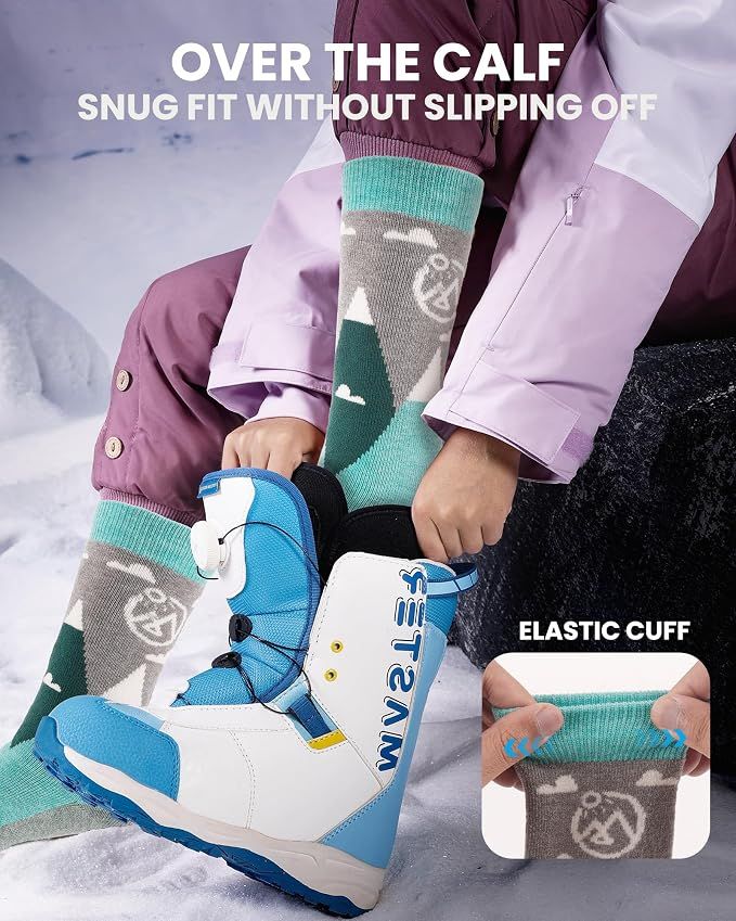 OutdoorMaster Merino Wool Ski Socks for Kids Boys & Girls Thermal Winter Warm Snowboarding Cold Weather-2 Pack,Small