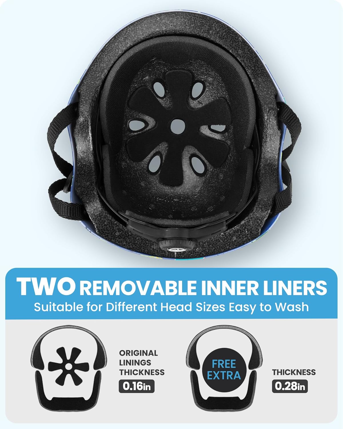 OutdoorMaster Youth & Kids Bike Helmet - Adjustable Multi-Sports Skateboard Helmet with Removable Liners for Balance Bike, Kids Scooter, One Wheel Hoverboard,Graffiti-style helmet-Dinoverse Madness-Large