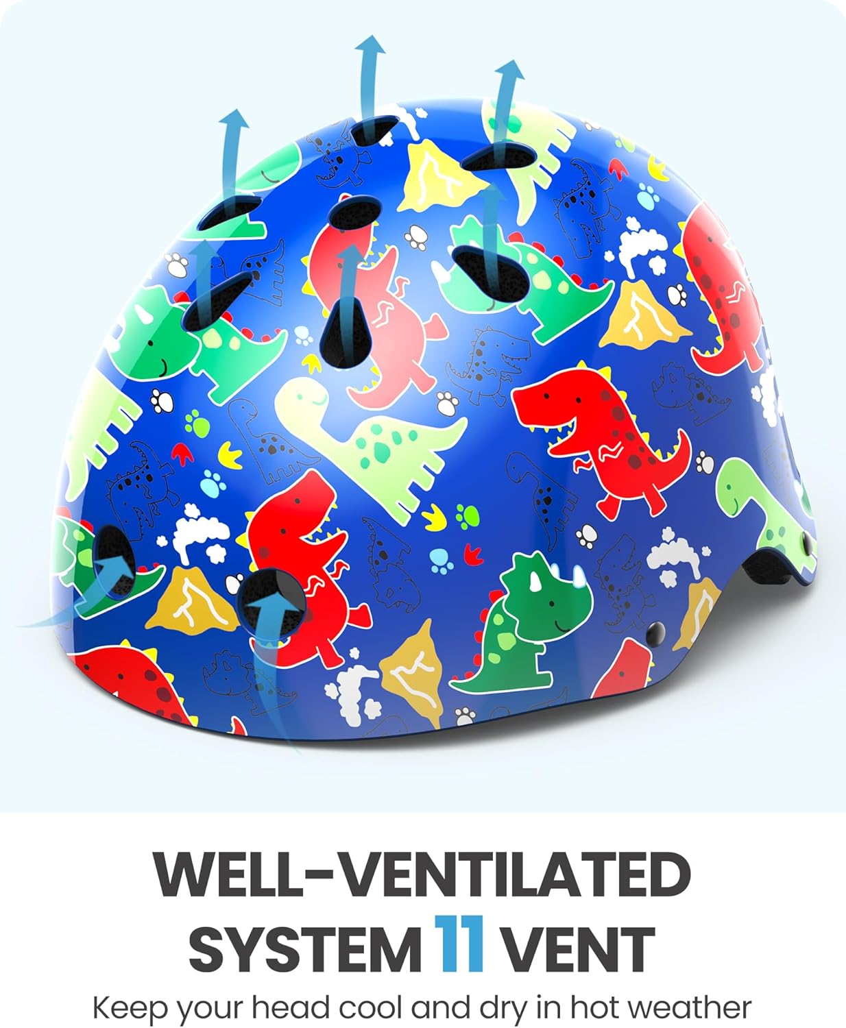 OutdoorMaster Youth & Kids Bike Helmet - Adjustable Multi-Sports Skateboard Helmet with Removable Liners for Balance Bike, Kids Scooter, One Wheel Hoverboard,Graffiti-style helmet-Dino Volcanoland-Large