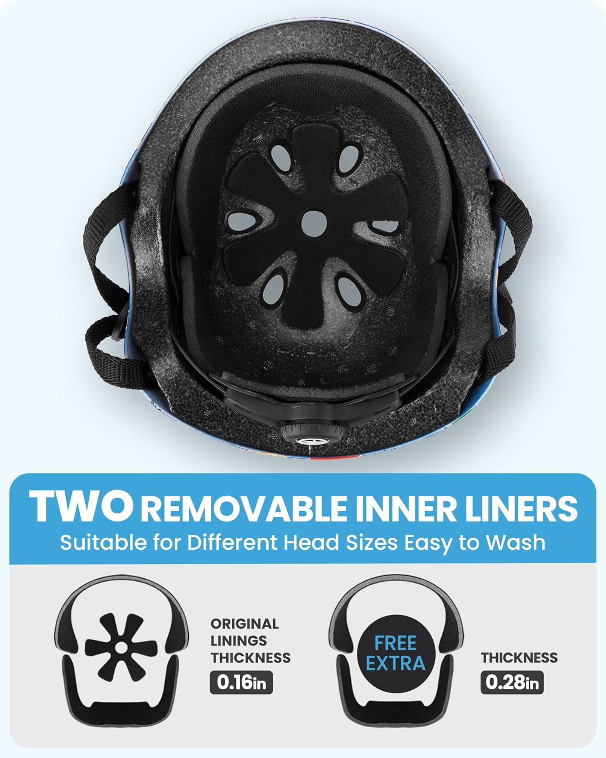 OutdoorMaster Youth & Kids Bike Helmet - Adjustable Multi-Sports Skateboard Helmet with Removable Liners for Balance Bike, Kids Scooter, One Wheel Hoverboard,Graffiti-style helmet-Dino Volcanoland-Large