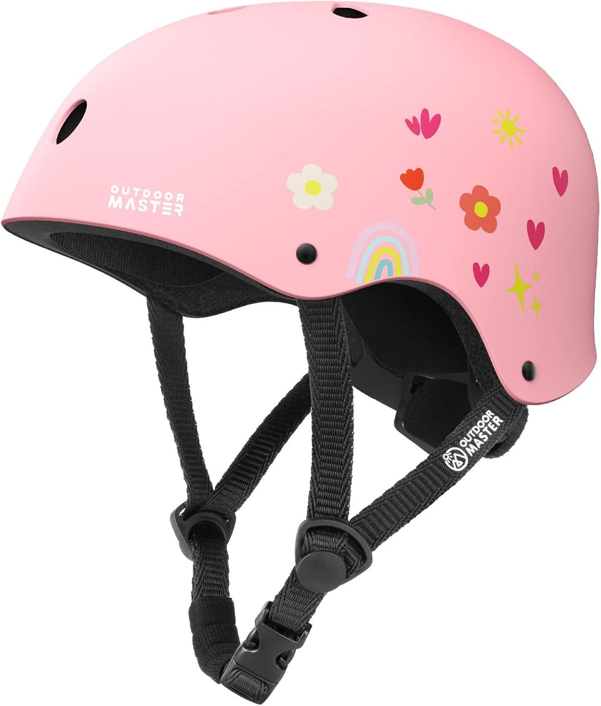 OutdoorMaster Youth &amp; Kids Bike Helmet - Adjustable Multi-Sports Skateboard Helmet with Removable Liners for Balance Bike, Kids Scooter, One Wheel Hoverboard-Pink Flower-Small