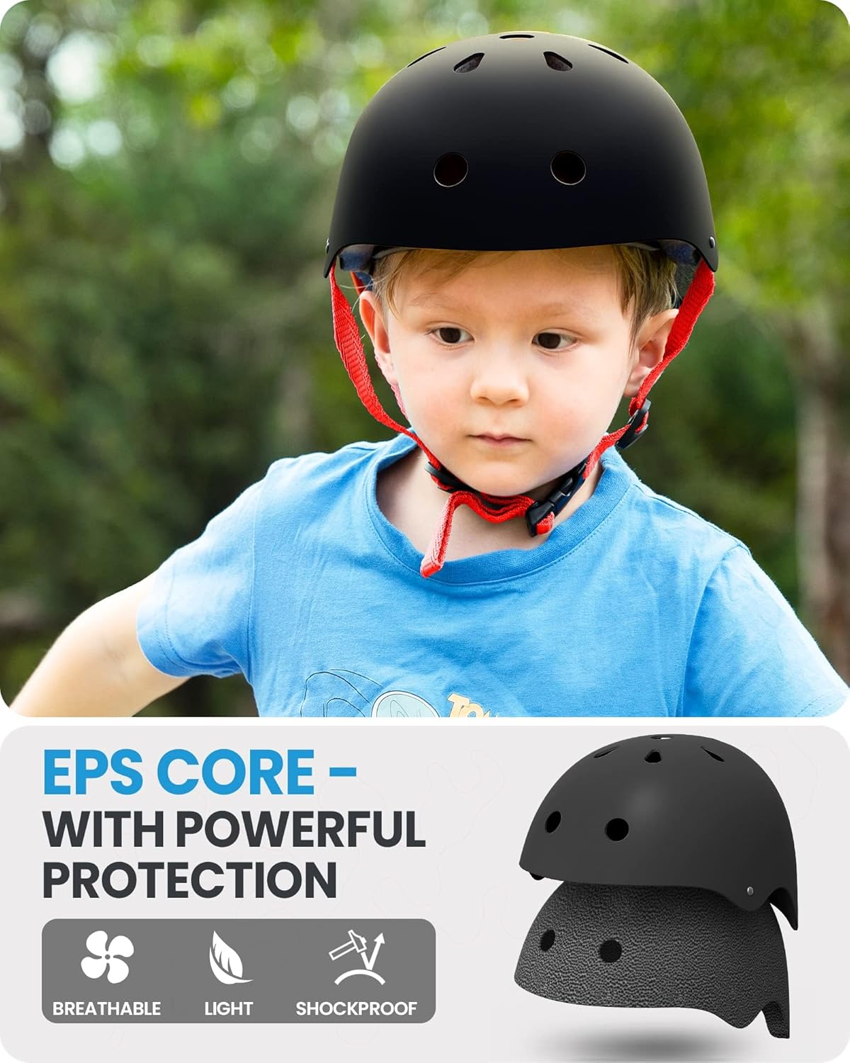 OutdoorMaster Youth & Kids Bike Helmet - Adjustable Multi-Sports Skateboard Helmet with Removable Liners for Balance Bike, Toddler Scooter, One Wheel Hoverboard-Black Red-Small