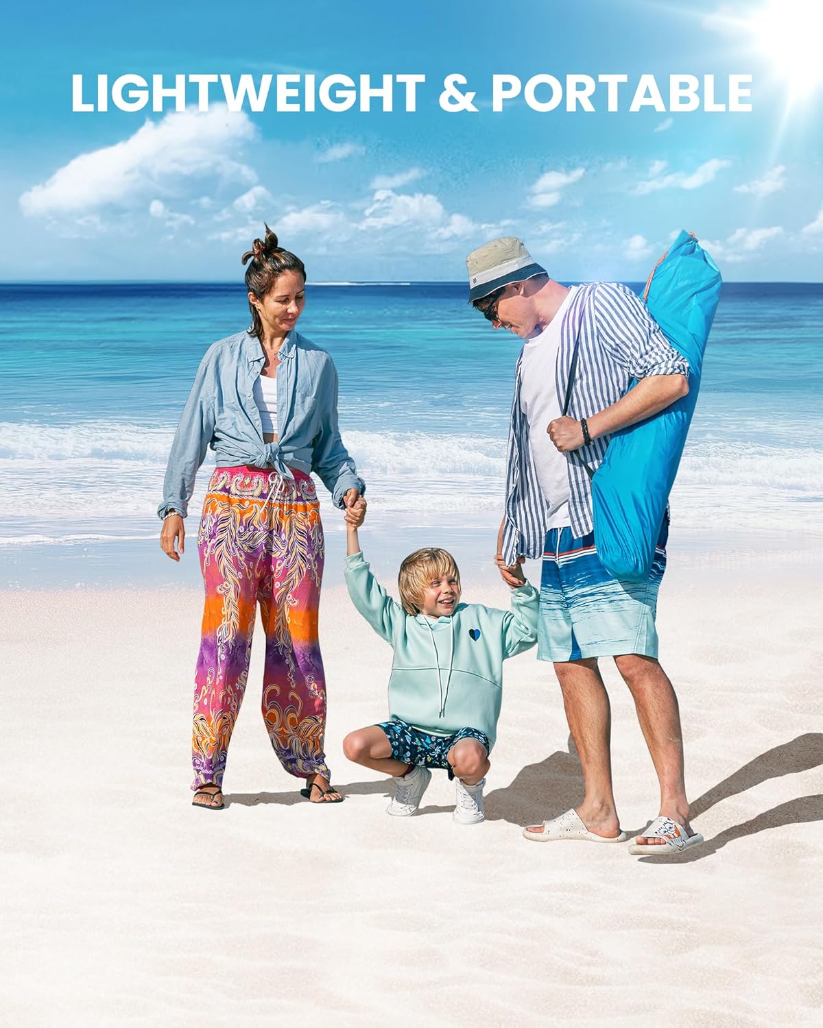 OutdoorMaster Pop Up 3-4 Person Beach Tent X-Large - Easy Setup, Portable Beach Shade Canopy Folding Sun Shelter with UPF 50+ UV Protection Removable Skylight Family Size (Blue)