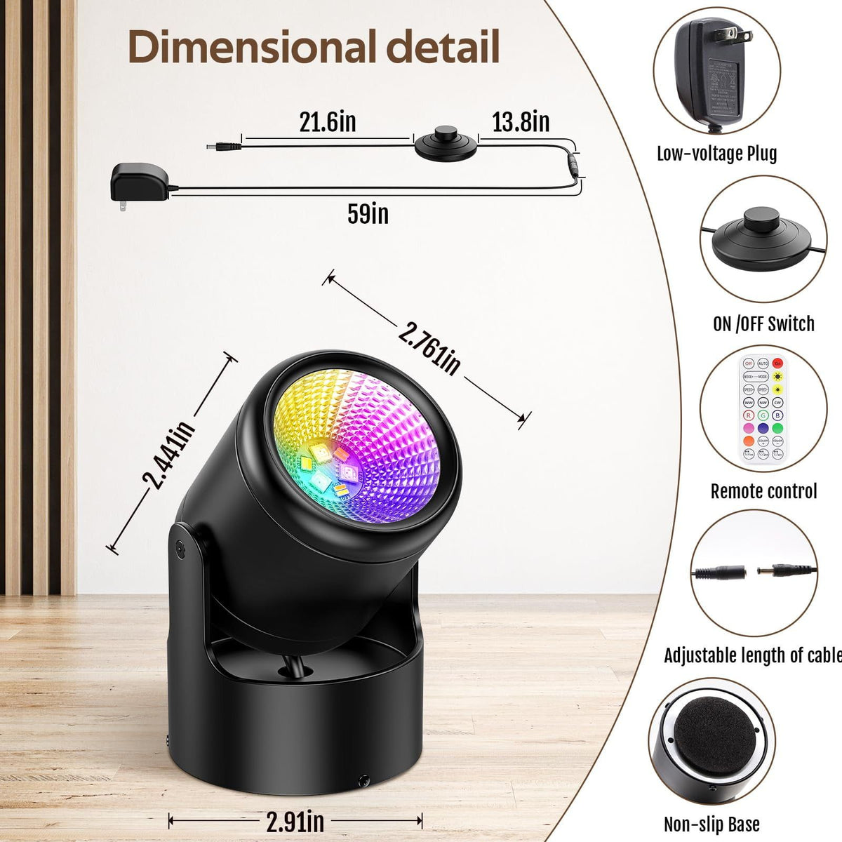 RGB LED Spot Lights with Remote - 20 Color Changing, Dimmable Indoor Accent Lamps