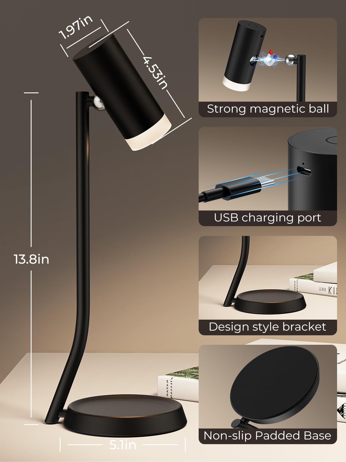 Cordless Table Lamps, Battery Operated Portable Table Light with Magnetic Adjustable Angle Head, 5000mAh Rechargeable Lamp with CCT Dimming for Patio Party Restaurant Dining Home 2 Packs