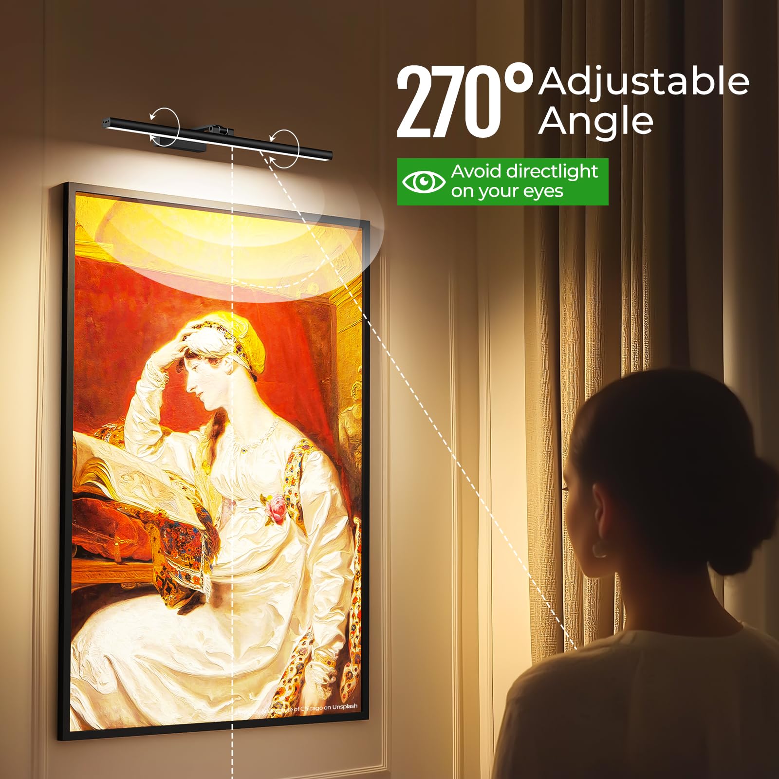 Wireless Picture Lights for Wall, Battery Operated Wall Light for Painting Rechargeable CCT Rotatable Art Gallery Light with Remote Dimmable Timer for Artwork Frame Display Dartboard (Black, 24inch)