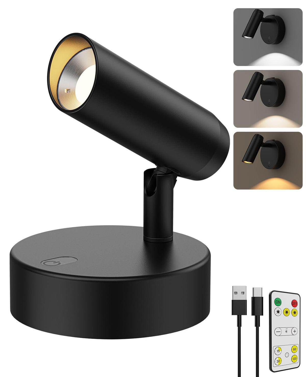 Spotlights Indoor, No-Glare Rechargeable Floor Can Light for Plants with Remote, Wireless Art Accent Spot Lights Uplight for Painting, Picture, Dartboard, Home, Corner Sofa Display