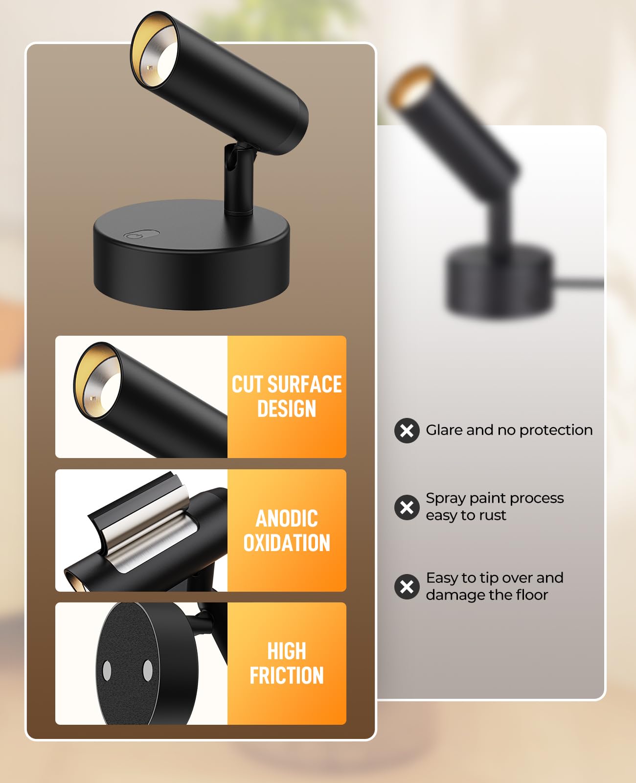 Spotlights Indoor, No-Glare Rechargeable Floor Can Light for Plants with Remote, Wireless Art Accent Spot Lights Uplight for Painting, Picture, Dartboard, Home, Corner Sofa Display