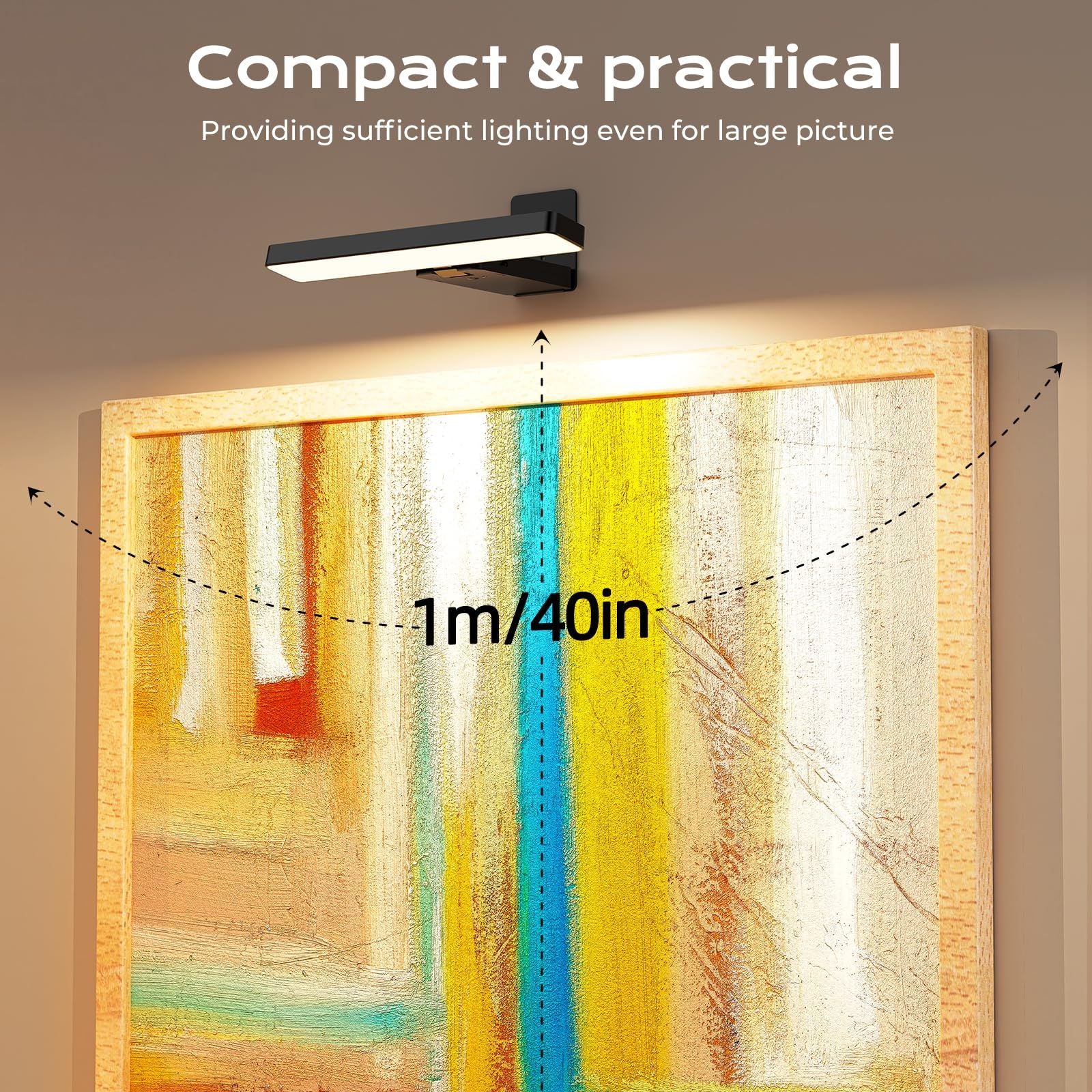 Rechargeable LED Picture Light, Black Cordless Wall Light with Remote Control, 3 Colour Temperatures, 10 Brightness Levels, 180° Adjustable Head, Timer, USB-C Charging 2 Pack Black