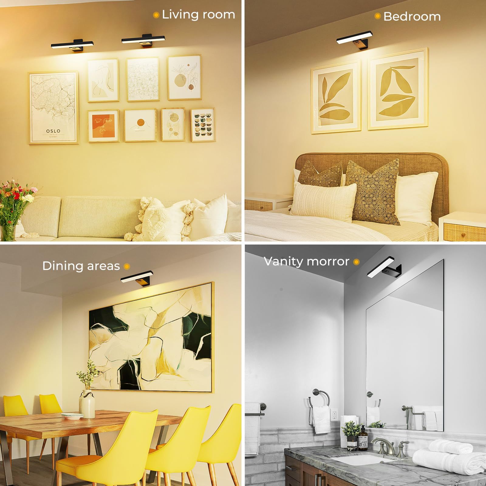 Rechargeable LED Picture Light, Black Cordless Wall Light with Remote Control, 3 Colour Temperatures, 10 Brightness Levels, 180° Adjustable Head, Timer, USB-C Charging 2 Pack Black